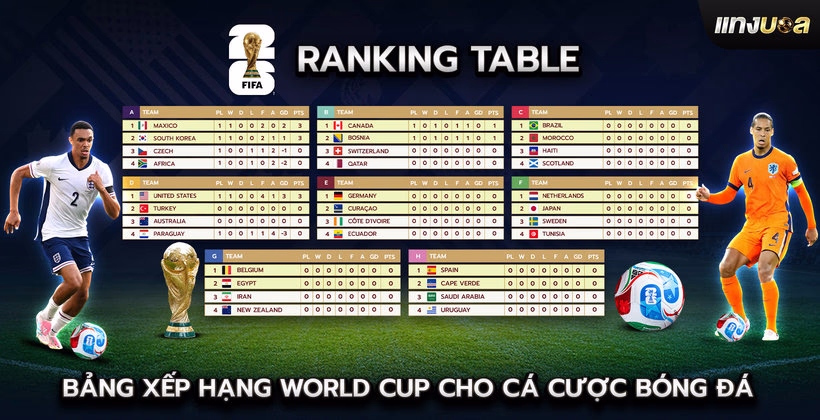 Bảng xếp hạng World Cup dành cho Cá cược bóng đá